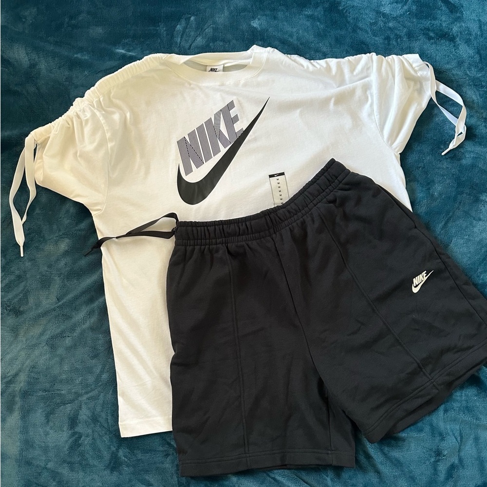NWT Nike Black Ribbon Shorts and White Ribbon T-Shirt Set